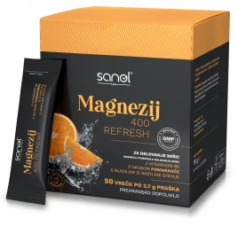 Sanol LAB, Magnezij 400 Refresh, 50 vrečk z okusom pomaranče