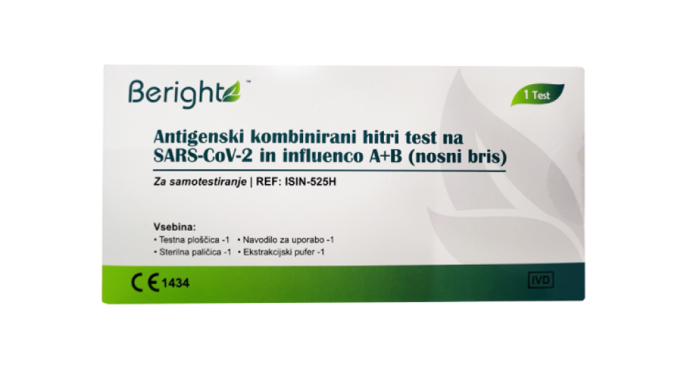 Beright, hitri antigenski test za SARS-COV-2 + INFLUENCA A/B, 1x