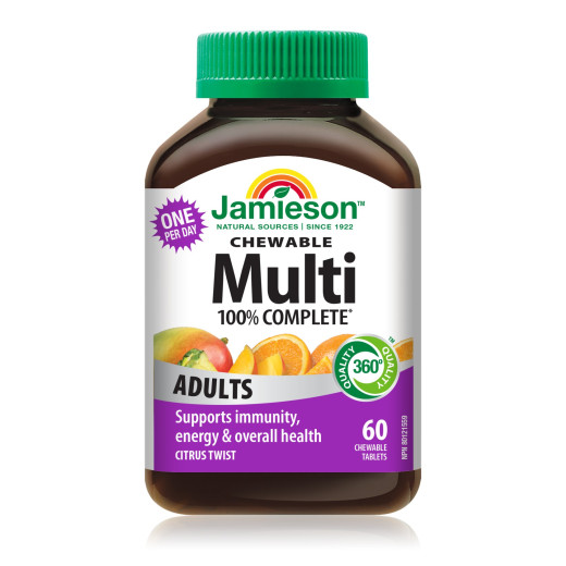 Jamieson Multi vitamini in minerali za odrasle, 60 žvečljivih tablet, s sladili