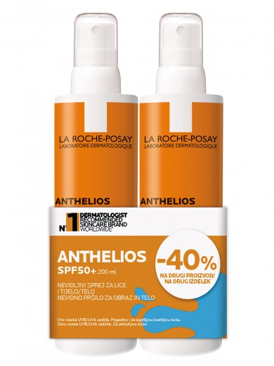 La Roche-Posay, ANTHELIOS SPF50+ nevidno pršilo za obraz in telo, 2x200ml