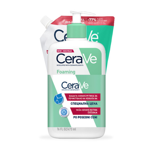 CeraVe, PENEČI ČISTILNI GEL za normalno in mastno kožo, 473ml + REFILL 473ml