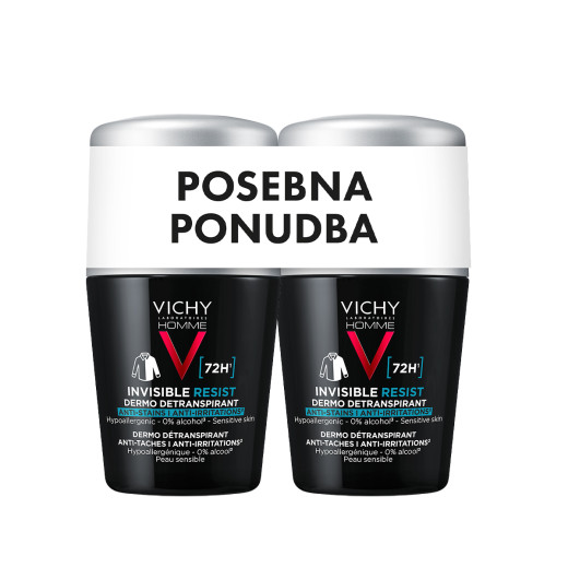 Vichy, HOMME Invisible resist 72h*, Roll-on proti madežem in razdraženosti, 2x50 ml