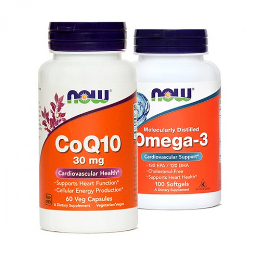 NOW, koencim Q10, 30 mg + gratis omega - 3, 1000 mg