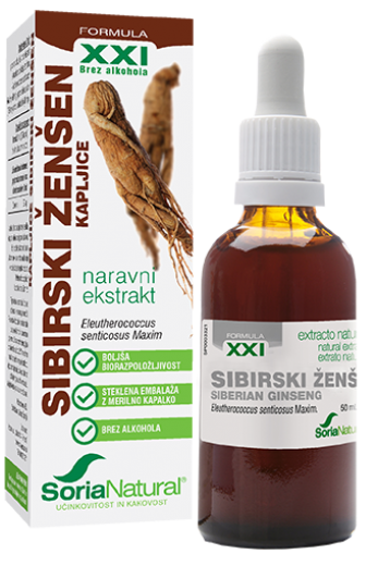 Soria Natural, sibirski ženšen XXI kapljice brez alkohola, 50 ml