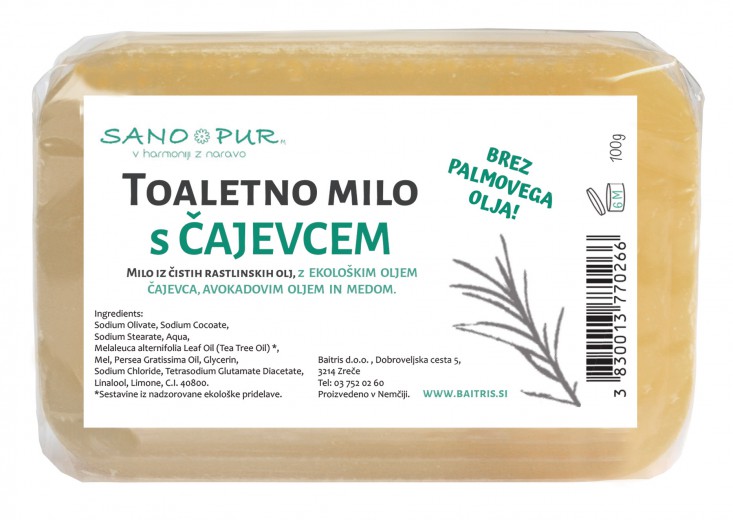 Čajevec rastlinsko toaletno milo Sano PUR, 100 g