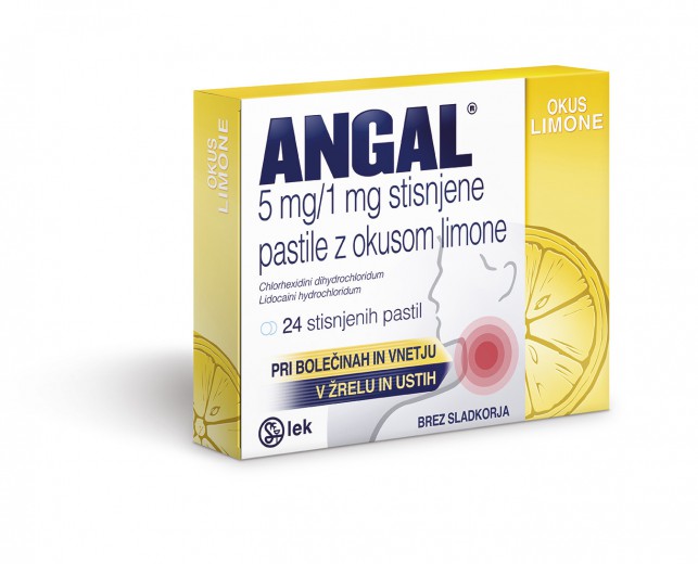 Angal 5 mg/1 mg pastile z okusom limone, 24 pastil