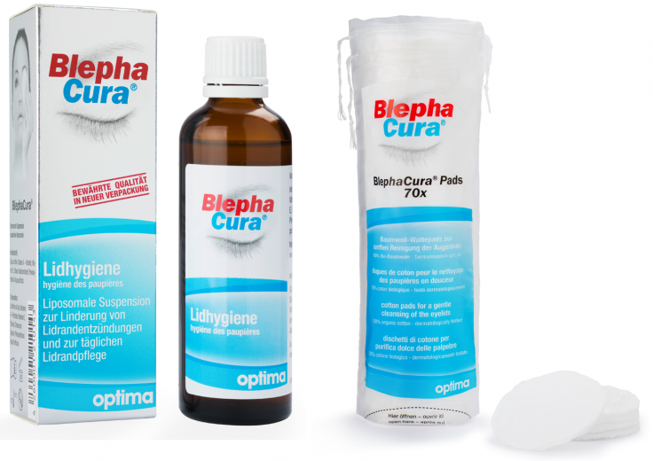 Blepha Cura, paket za nego očesnih vek, 70 ml + 70 blazinic