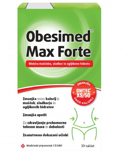 OBESIMED MAX FORTE, medicinski prip. za zdravljenje prekomerne telesne mase, 30 tablet