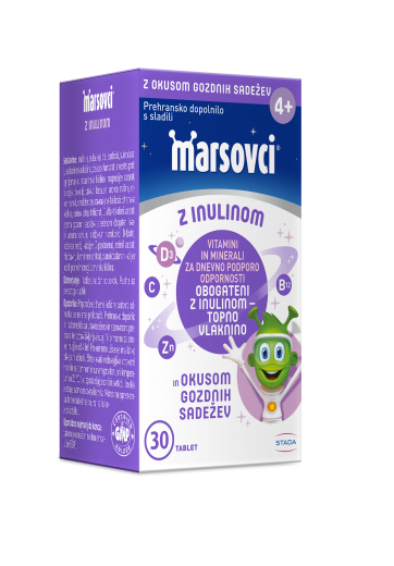 Marsovci žvečljive tablete z inulinom, okus gozdni sadeži, 30 tablet
