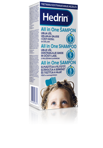 Hedrin All in One, šampon za odstranjevanje uši in gnid, 200 ml + glavnik