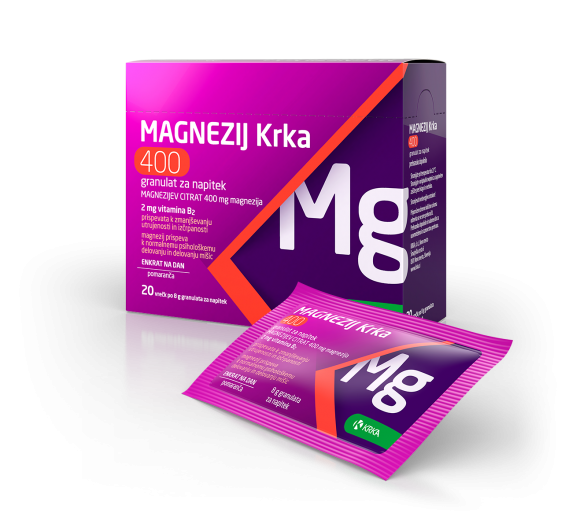 MAGNEZIJ Krka 400, granulat za napitek - vrečke (20 x 8 g)