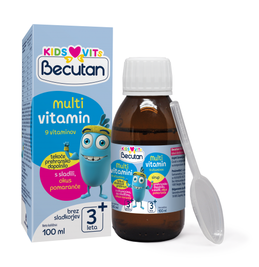 Becutan KIDS VITS Multivitamin tekoče prehransko dopolnilo, s sladili