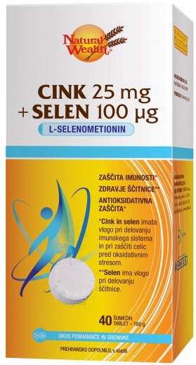 Natural Wealth CINK 25 mg + SELEN 100 µg, 40 šumečih tablet