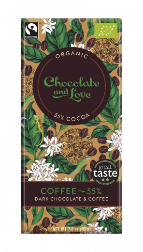 BIO temna čokolada s kavo, 55% kakava, Chocolate & Love, 80 g
