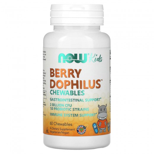 NOW, BerryDophilus™ mlečnokislinske bakterije za otroke, 60 žvečljivih tablet s sladili