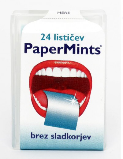 Papermints osvežilni lističi z okusom mete, s sladili, 24 lističev