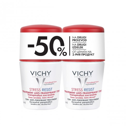 VICHY, DEO-DUO Stress Resist 72-urni intenzivni antitranspirant roll-on, 2x50 ml