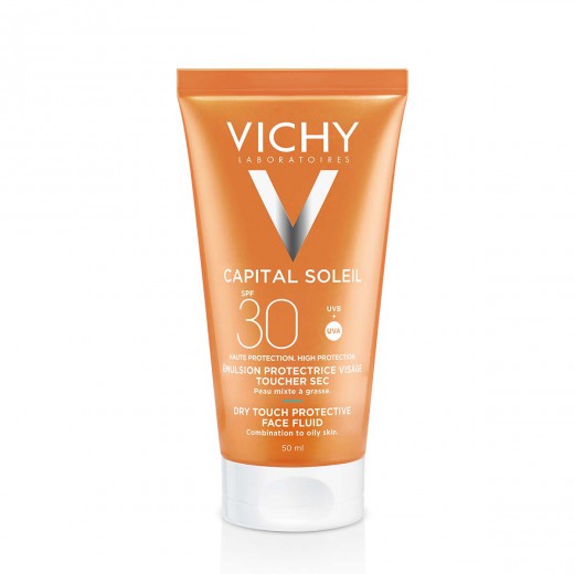 VICHY, CAPITAL SOLEIL DRY TOUCH Fluid za obraz za mešano do mastno občutljivo kožo obraza SPF30, 50 ml