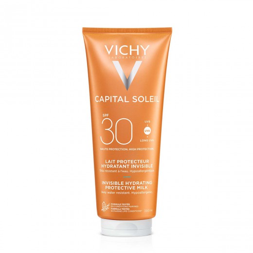 VICHY, CAPITAL SOLEIL Vlažilno mleko za zaščito pred soncem za obraz in telo SPF30, družinski paket, 300 ml