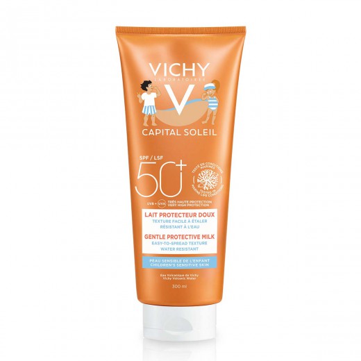 VICHY, CAPITAL SOLEIL Мleko za zaščito občutljive otroške kože pred soncem za obraz in telo SPF50+, 300 ml