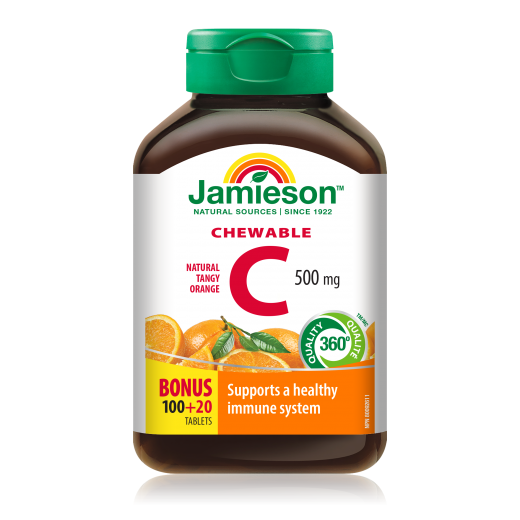 Jamieson vitamin C žvečljivi bonboni z naravnim okusom pomaranče, 500 mg