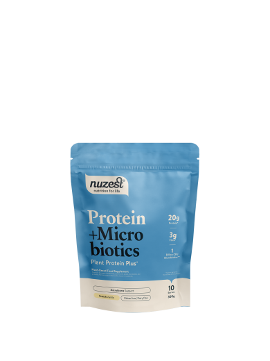 Nuzest PROTEIN + Probiotiki, rastlinske beljakovine z vsemi 9-imi aminokislinami, okus francoska vanilija