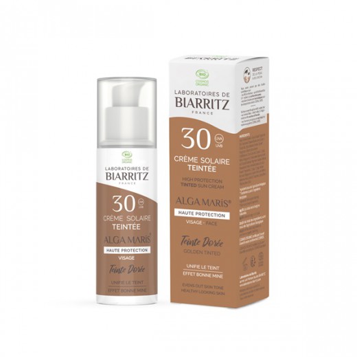 Biarritz, Alga Maris Bio Tenirana krema za sončenje za obraz SPF30, zlata, 50 ml