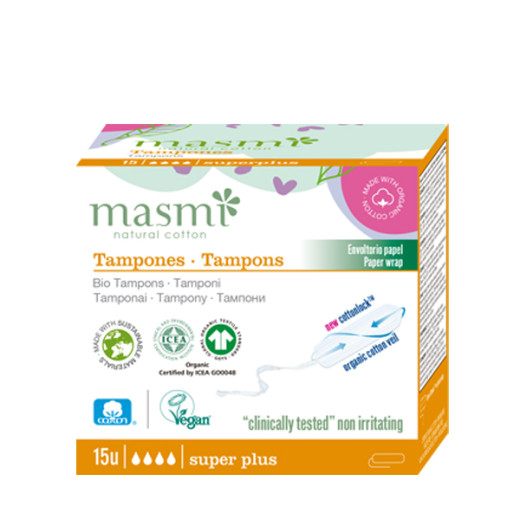 Tamponi iz certificiranega eko. bombaža Masmi - super plus, 15 komadov