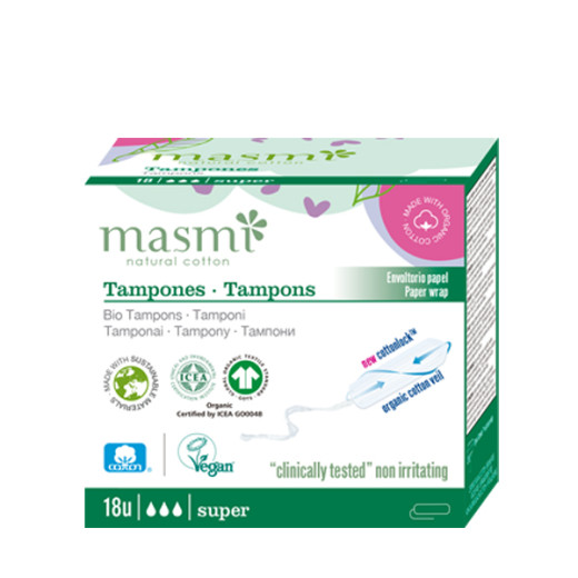 Tamponi iz certificiranega eko. bombaža Masmi - super, 18 tamponov