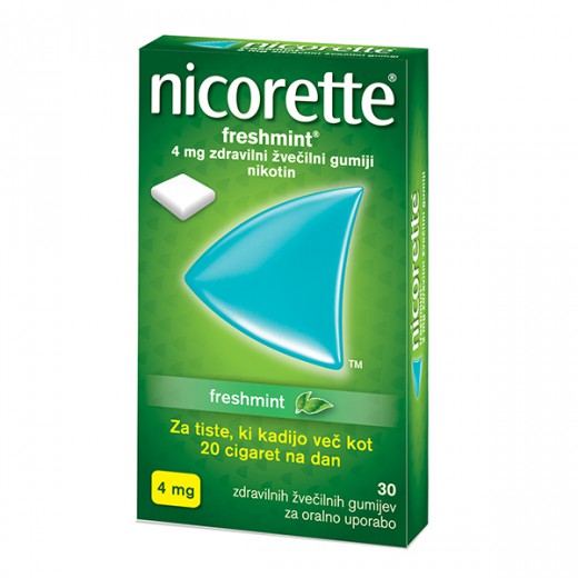 Nicorette Freshmint, zdravilni žvečilni gumiji, 4 mg, 30 kom
