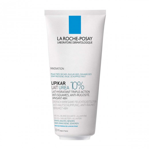 La Roche-Posay, LIPIKAR LAIT UREA 10% Vlažilni losjon s trojnim učinkom za glajenje in pomiritev zelo suhe ter grobe kože, 200 ml