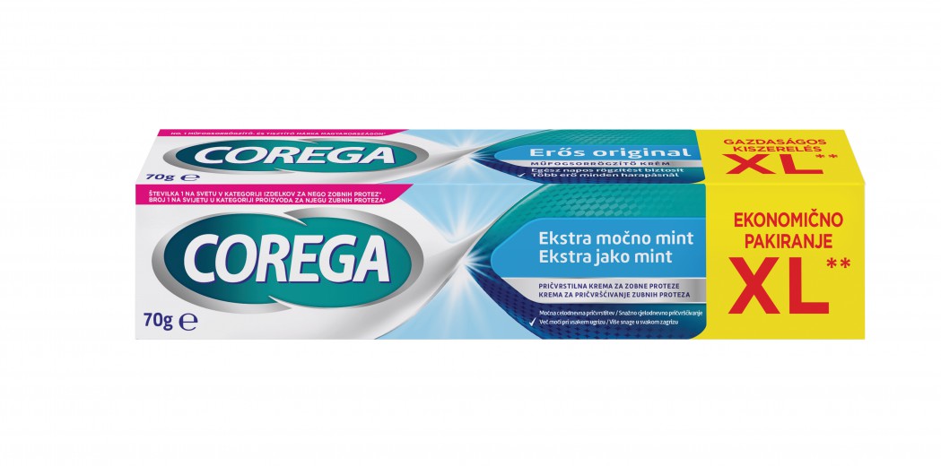 COREGA Ekstra močno mint, pričvrstilna krema za zobne proteze (70 g)