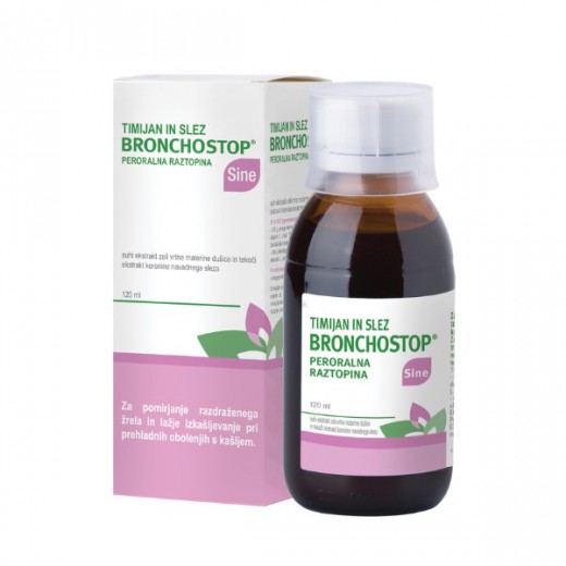 Timijan in slez Bronchostop SINE, peroralna raztopina 120 ml