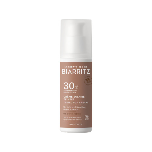 Biarritz, Alga Maris Bio Tenirana krema za sončenje za obraz SPF30, zlata, 50 ml