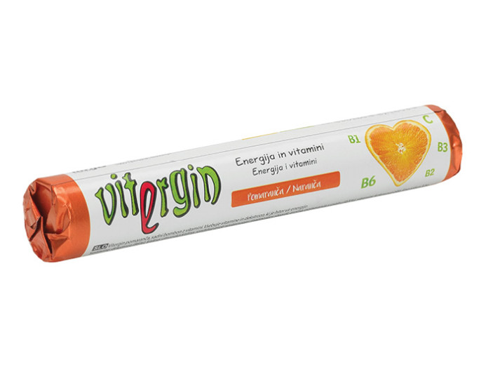 VITERGIN, sadni bombon z vitamini pomaranča, 19 bombonov