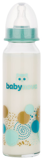 BABY-NOVA Steklenička steklena, dekorirana, 240 ml, TURKIZNA