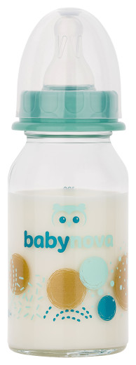 BABY-NOVA Steklenička steklena, dekorirana, 120 ml, TURKIZNA