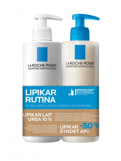 La Roche-Posay, LIPIKAR UREA 10% Vlažilni losjon, 400 ML + SYNDET AP+ Kremni gel, 400 ML -50%