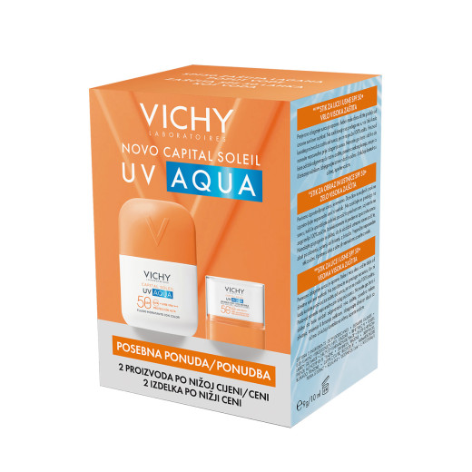 Vichy, CAPITAL SOLEIL stik za obraz in ustnice SPF50+ UV AQUA nevidni vlažilni fluid SPF50, 10 ml