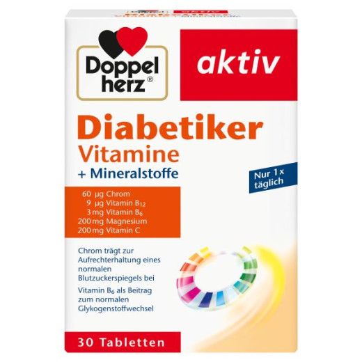 Doppelherz aktiv, Diabetiker, vitamini + minerali, 30 tablet