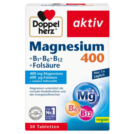 Doppelherz aktiv, Magnezij 400 + B1 + B6 + B12 + folna kislina, 30 tablet
