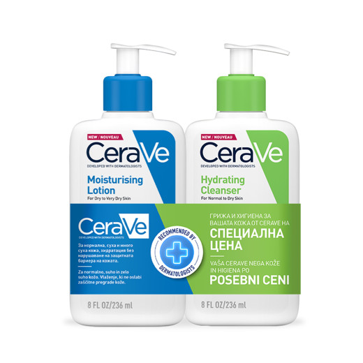 CeraVe Vlažilni losjon, 236 ml + 50% POPUST CeraVe Vlažilna čistilna emulzija, 236 ml