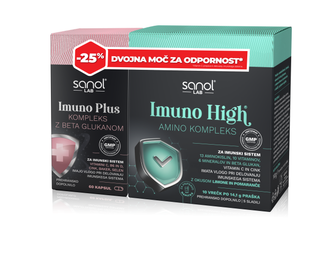 Sanol LAB Imuno Plus Kompleks, 60 kapsul + Imuno High Amino kompleks, 10 vrečk