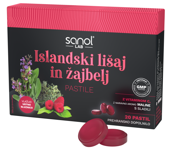 Sanol LAB, Pastile z islandskim lišajem in žajbljem, 20 pastil