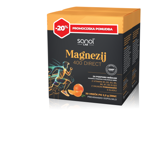 Sanol LAB, Magnezij 400 Direct, 2x30 vrečk z okusom pomaranče