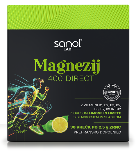 Sanol LAB, Magnezij 400 Direct, 30 vrečk z okusom limone in limete