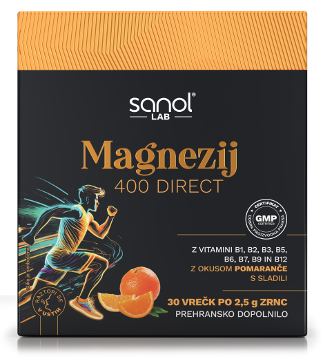 Sanol LAB, Magnezij 400 Direct, 30 vrečk z okusom pomaranče