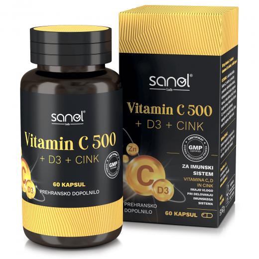 Sanol LAB, Vitamin C 500 + D3 + cink, 60 kapsul
