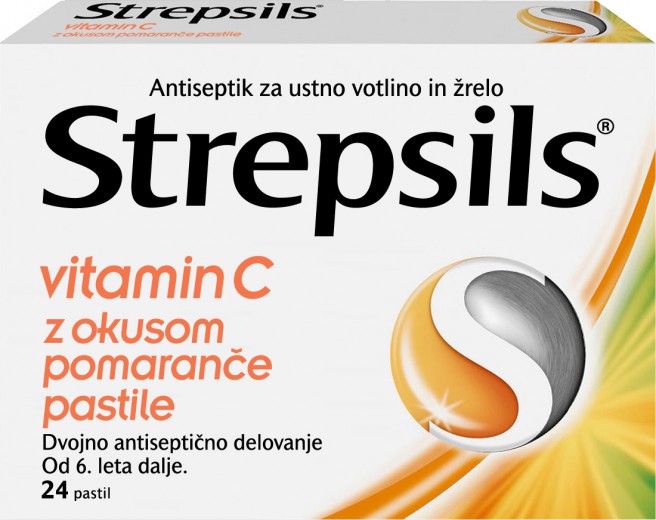 Strepsils vitamin C z okusom pomaranče pastile 24x.