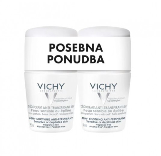 VICHY, DÉODORANT PROMO PAKET za zelo občutljivo in depilirano kožo 48h, 2 x 50 ml